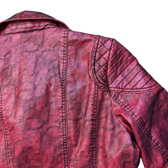 NEW Giolshon Retro Style Red Faux Leather Moto Jacket - Size Large - Picture 9 of 16